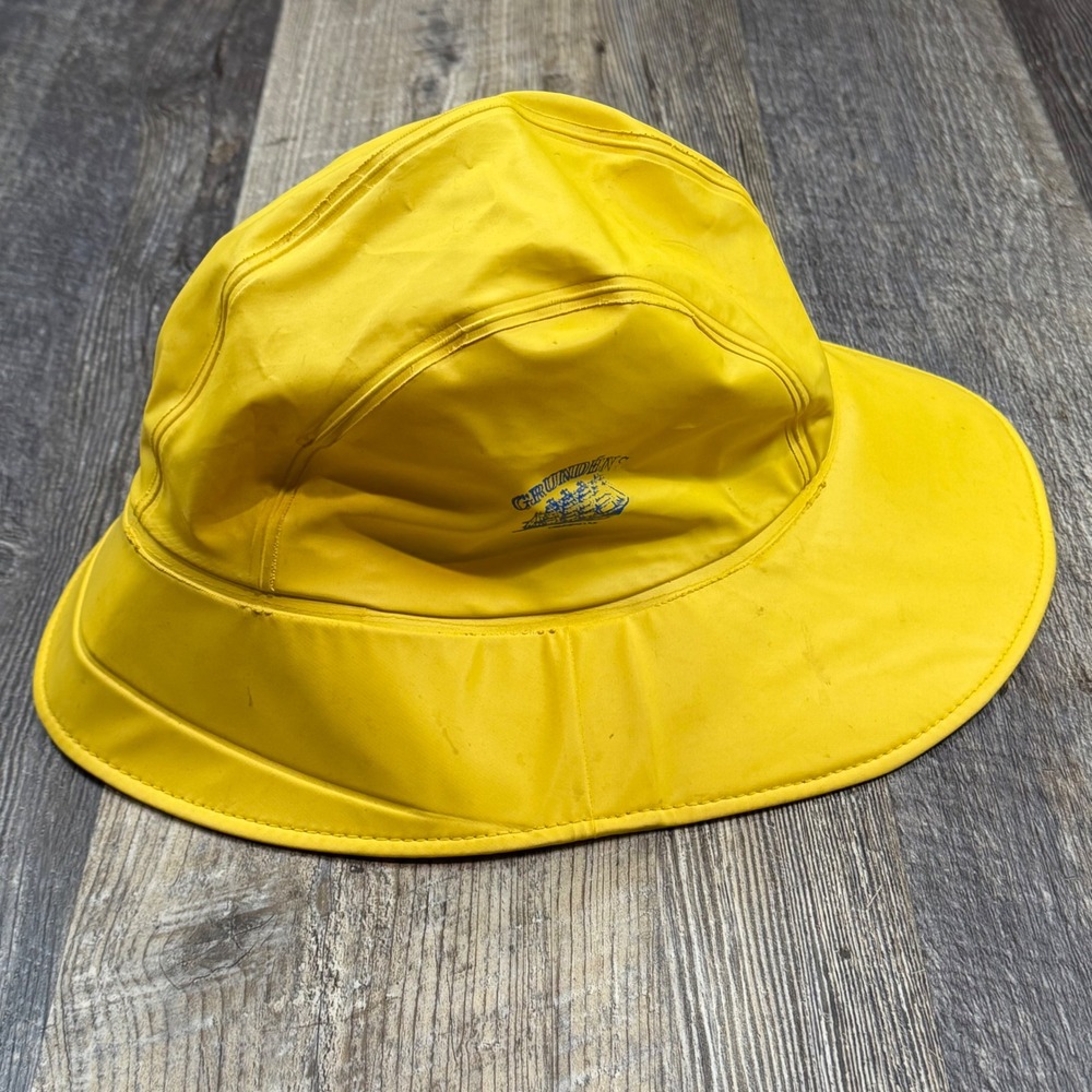Grundens Souwester Rain Hat Unisex Large Yellow Waterproof Fisherman Hood Logo